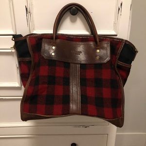 J. W. Hulme Co. Bag. Leather with Buffalo plaid.